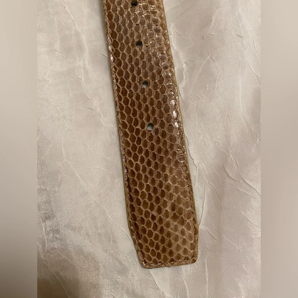 Vintage genuine snake skin arrow gold buckle belt L